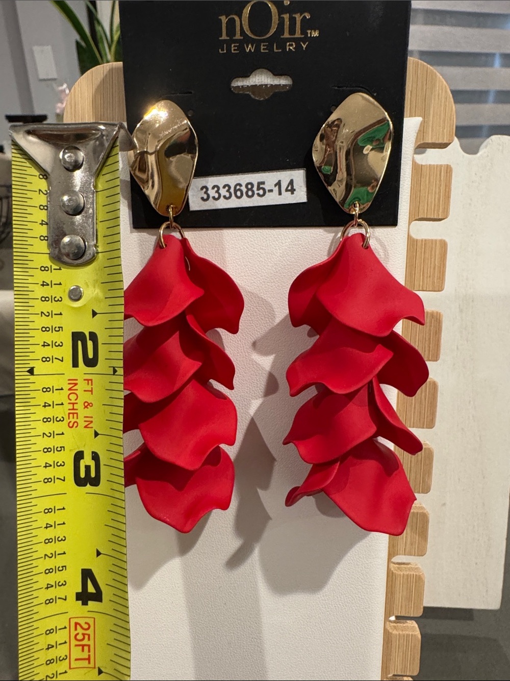 nOir Jewelry Red Layered Floral Drop Earrings with Gold Accents - Picture 4 of 4